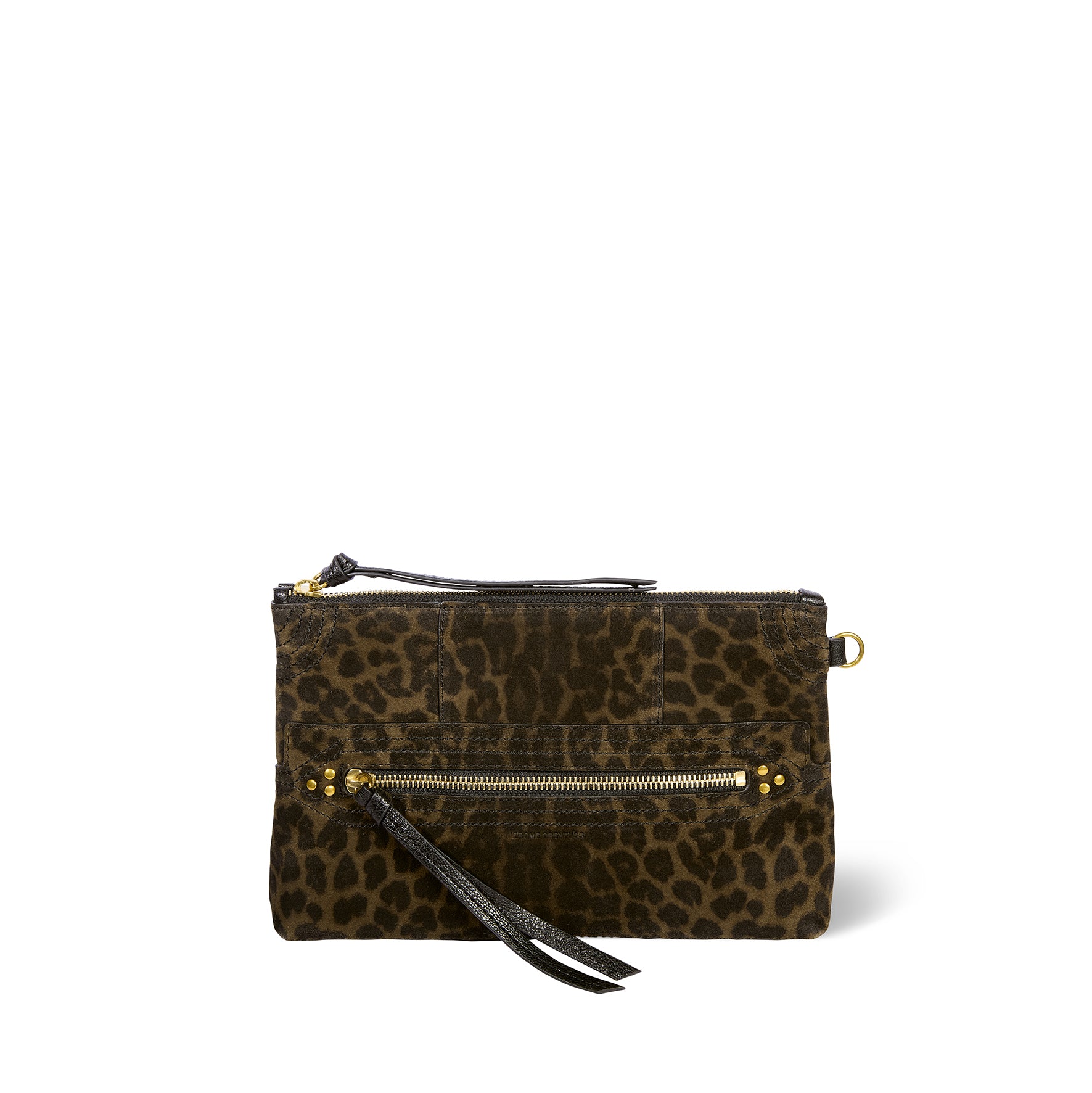Pochette Lucky Clutch Croûte Velours Imprimé Léopard kaki
