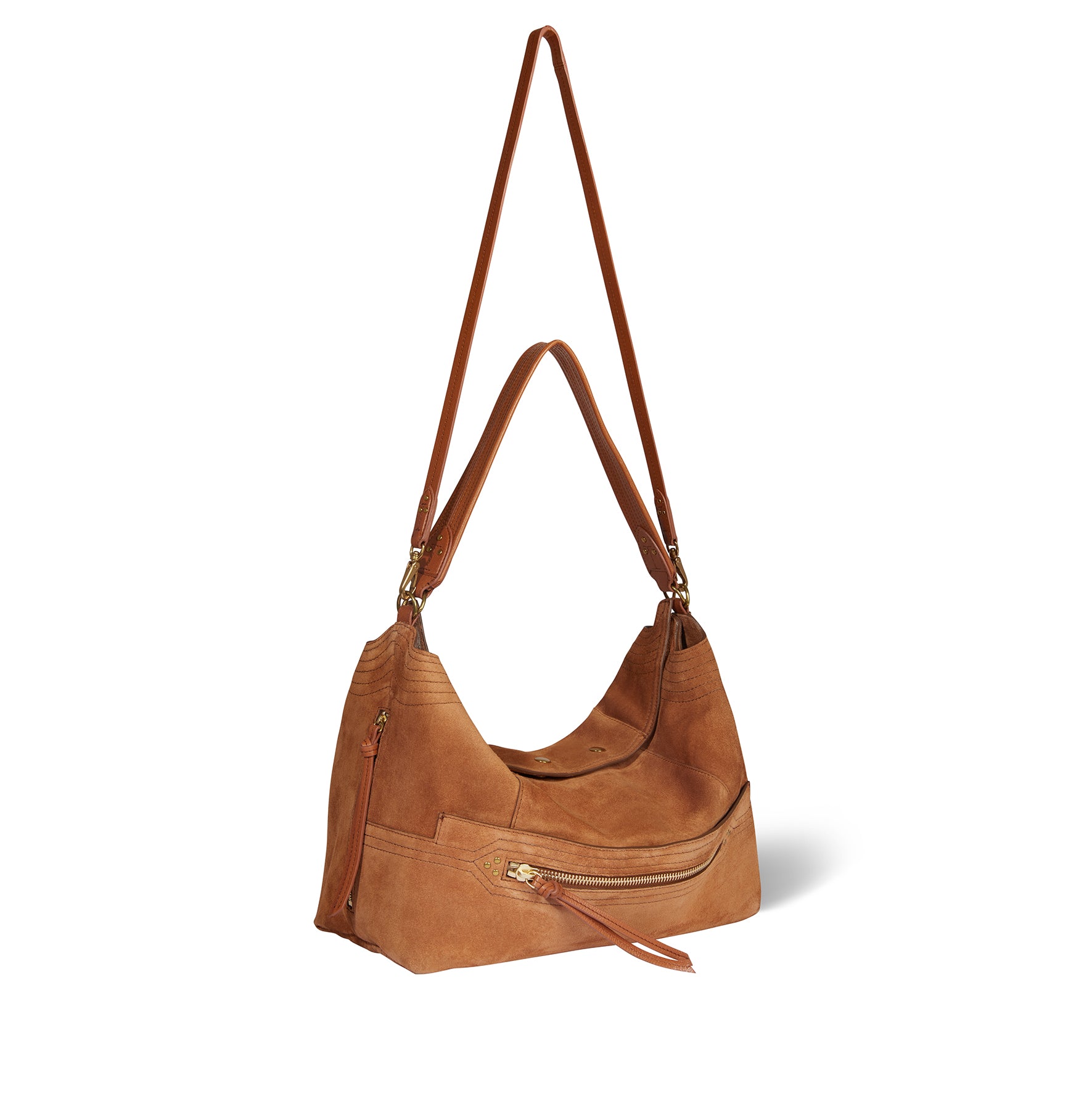 Sac Lucky Hobo Large Croûte Velours Caramel