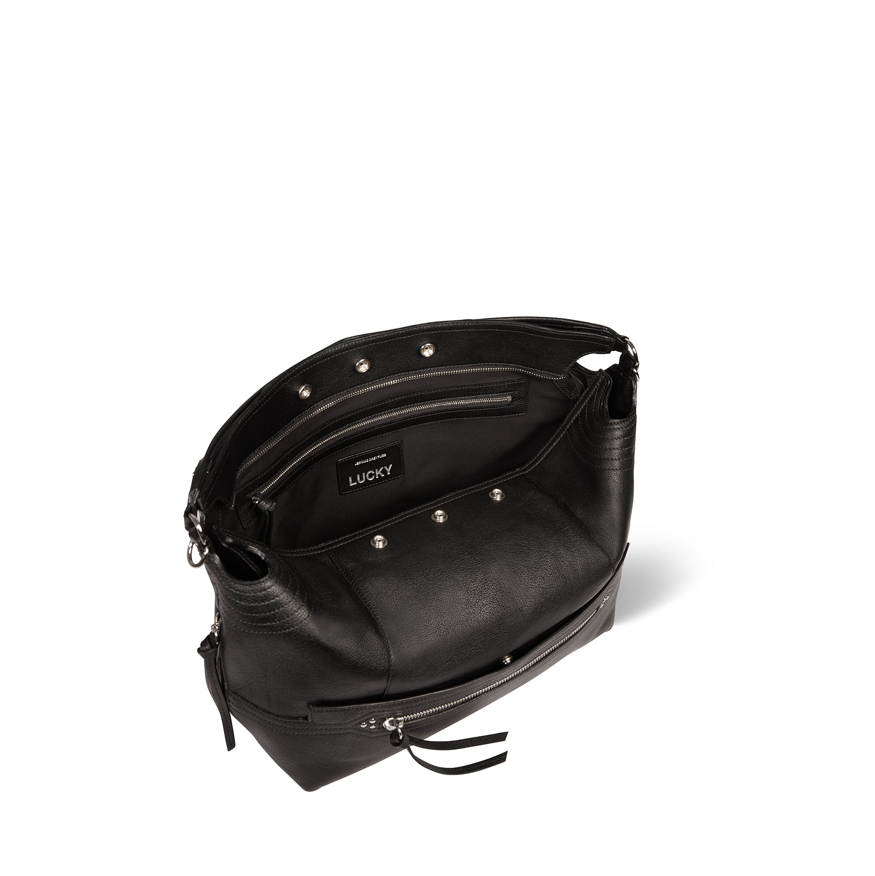 Sac Lucky Hobo Large buffle Noir Silver