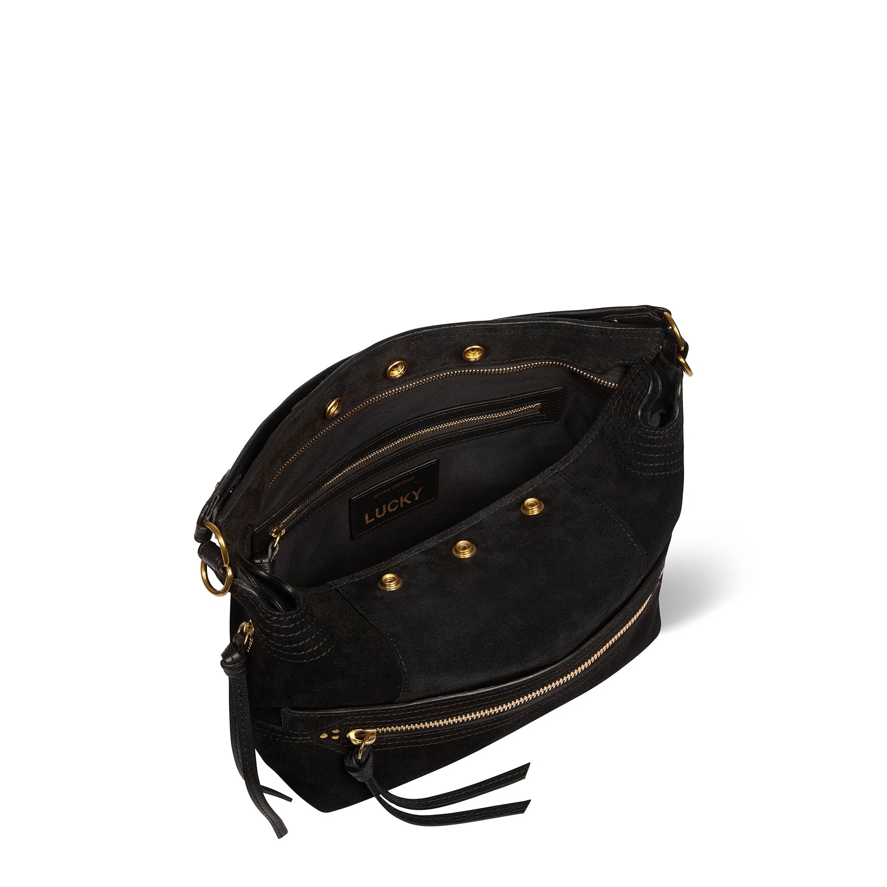 Sac Lucky Hobo Croûte Velours Noir