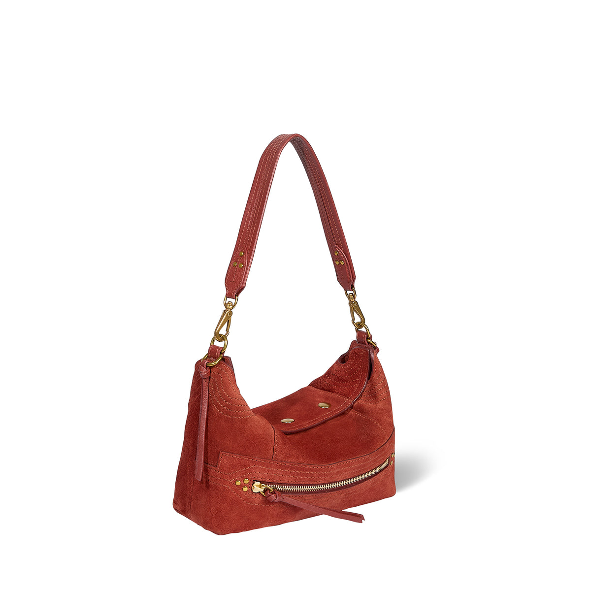 Sac Lucky Hobo Small Croûte Velours Rouille
