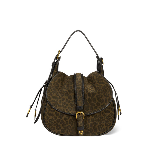 Sac Gildas Croûte Velours Imprimé Léopard kaki