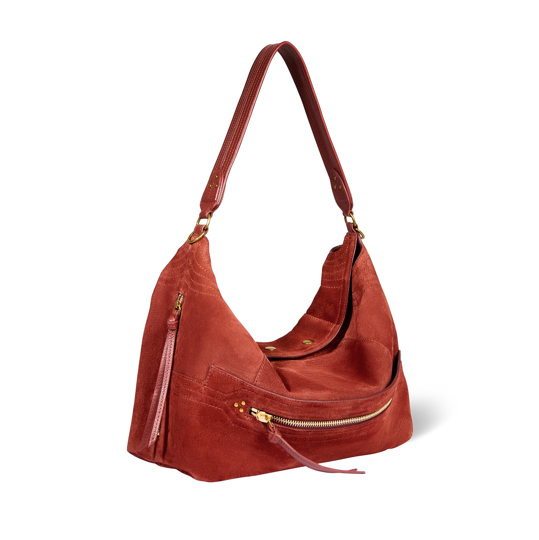 Sac Lucky Hobo Large Croûte Velours Rouille