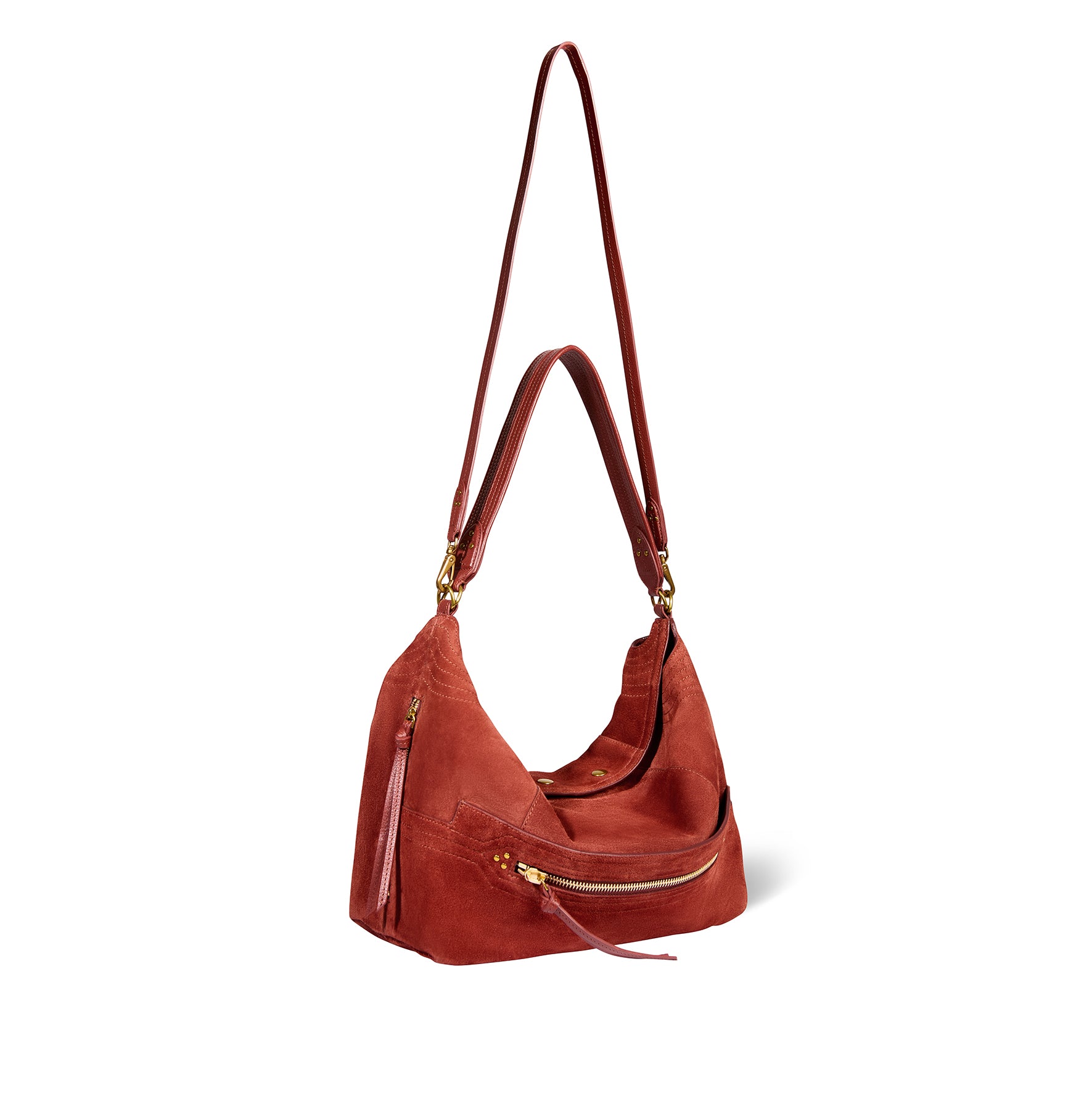 Sac Lucky Hobo Large Croûte Velours Rouille