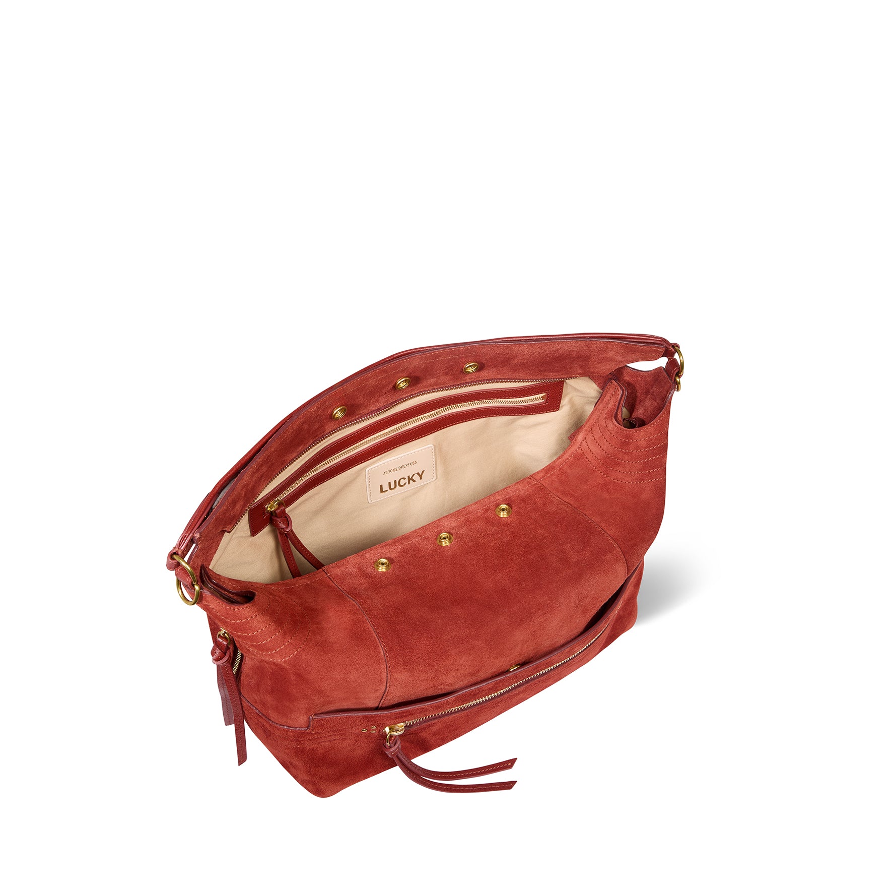 Sac Lucky Hobo Large Croûte Velours Rouille