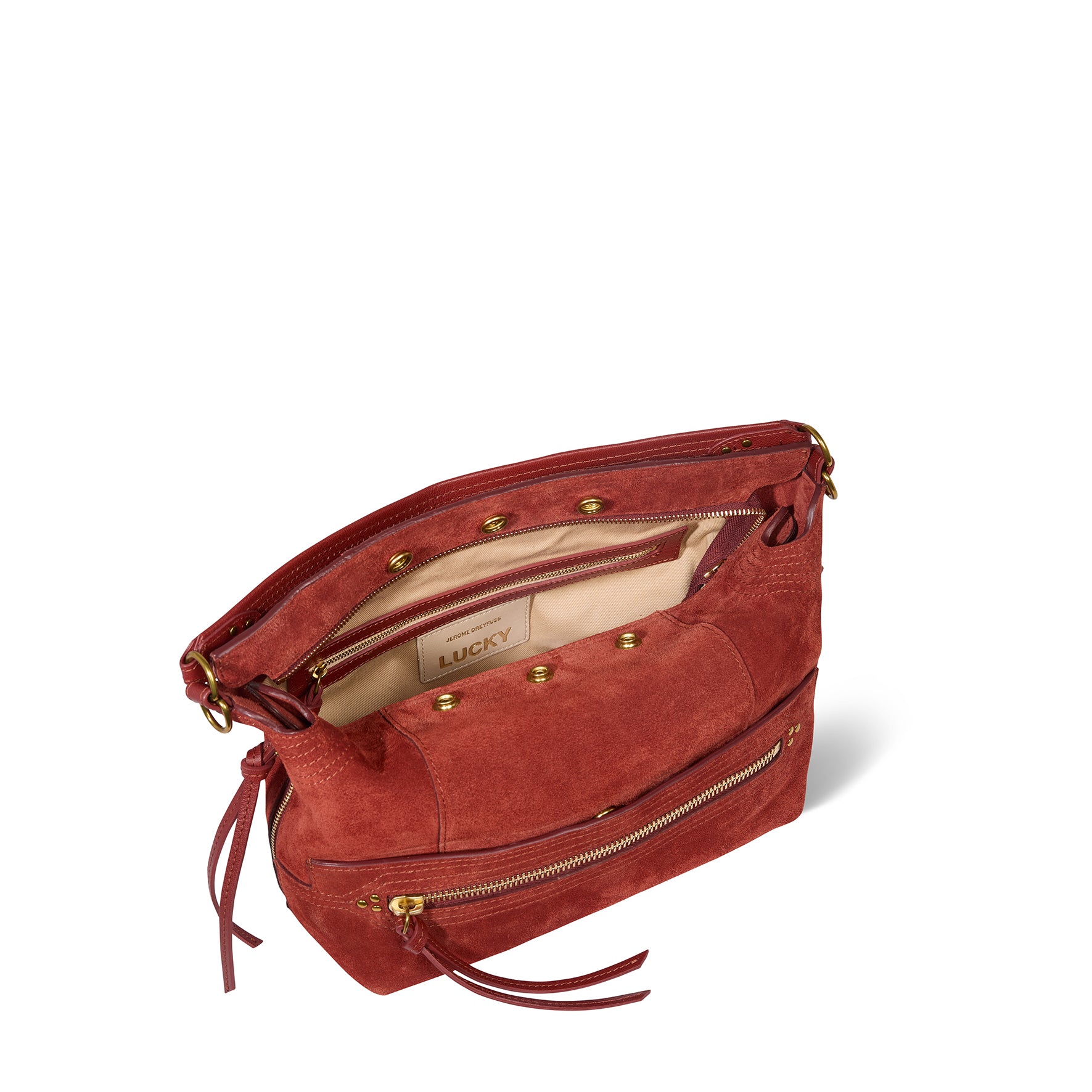 Sac Lucky Hobo Croûte Velours Rouille