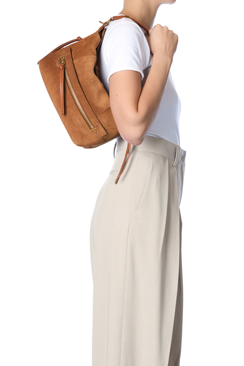 Sac Lucky Hobo Croûte Velours Caramel