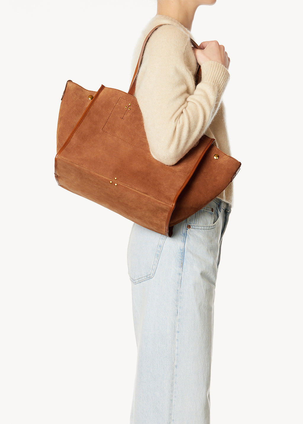 Sac Cabas Léon M Croûte Velours Caramel