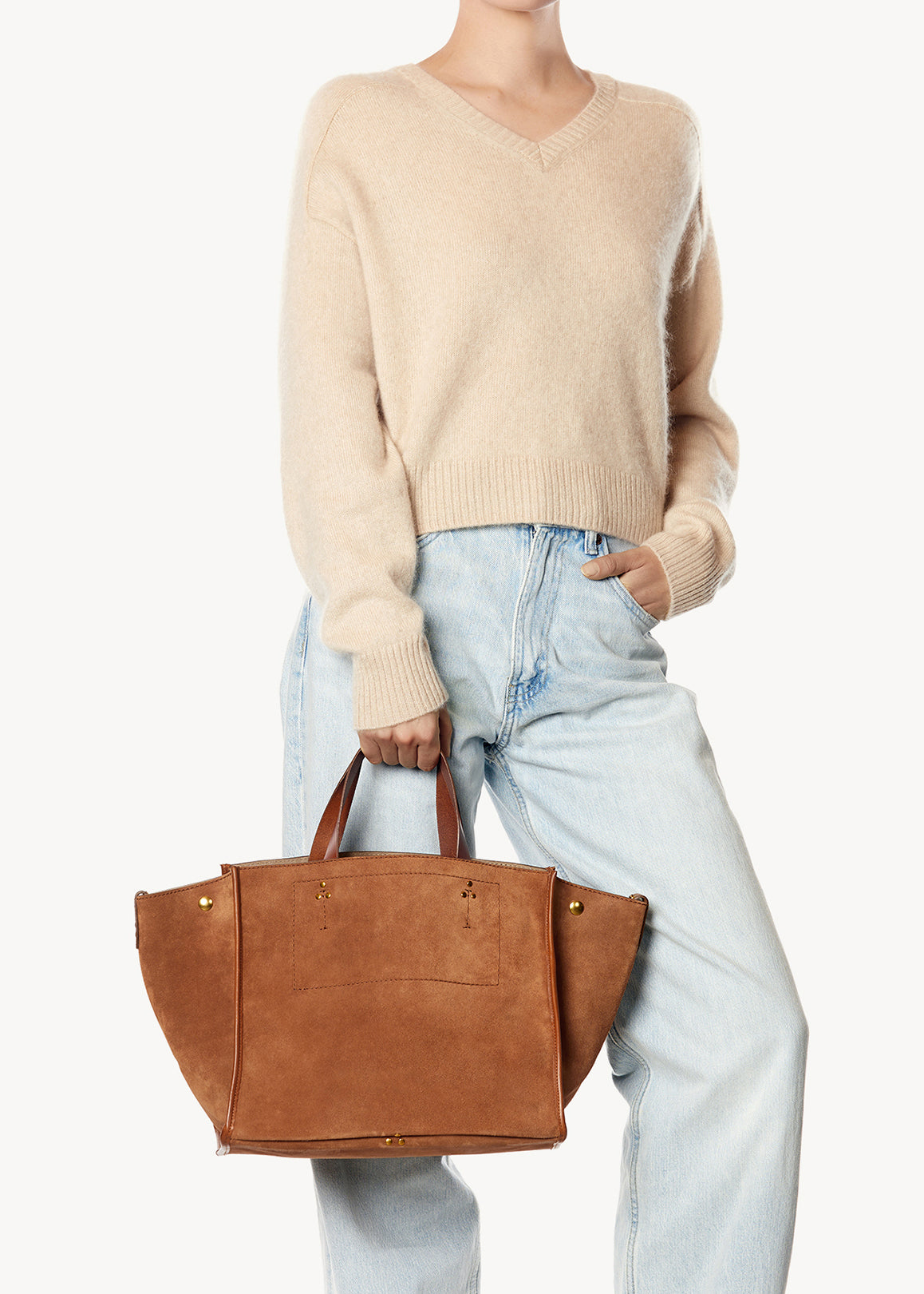 Sac Cabas Léon M Croûte Velours Caramel