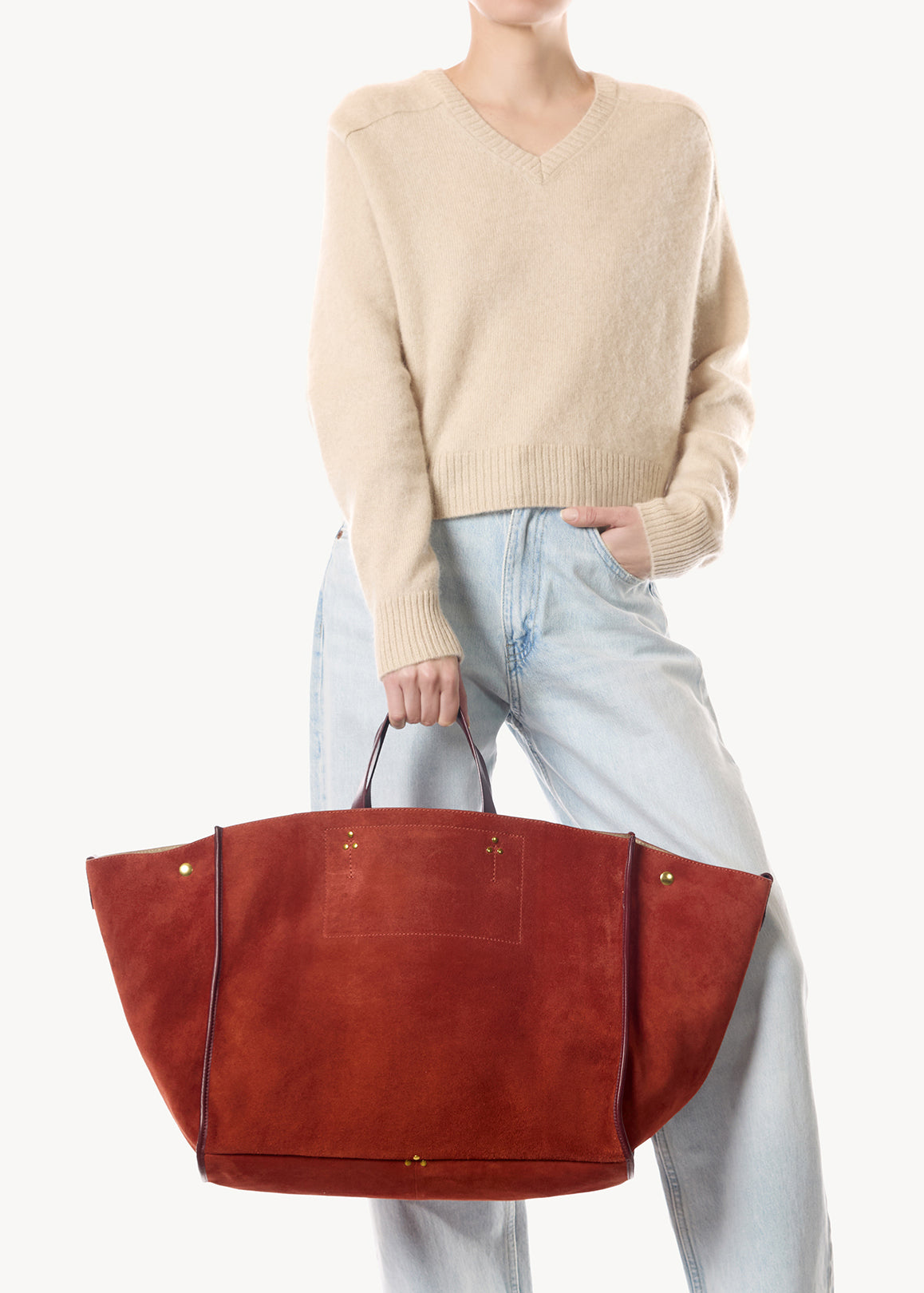 Sac Cabas Léon L Croûte Velours Rouille