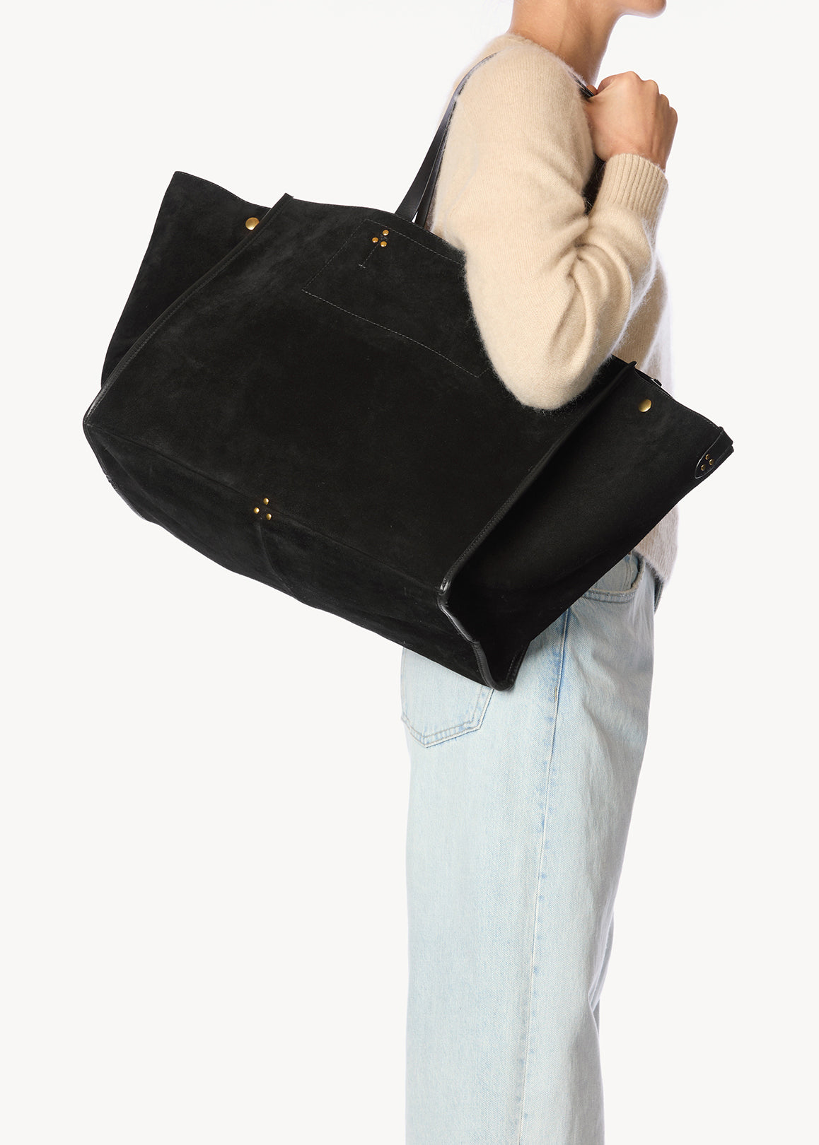 Sac Cabas Léon L Croûte Velours Noir