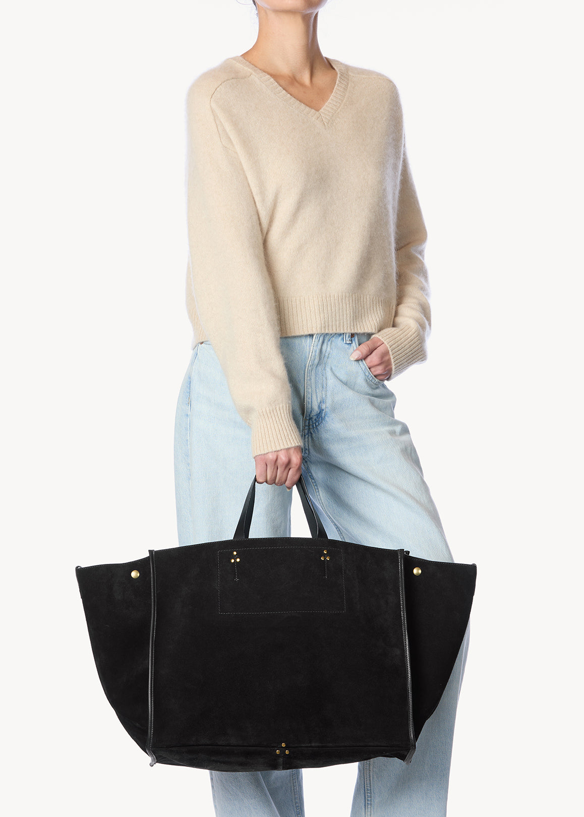 Sac Cabas Léon L Croûte Velours Noir