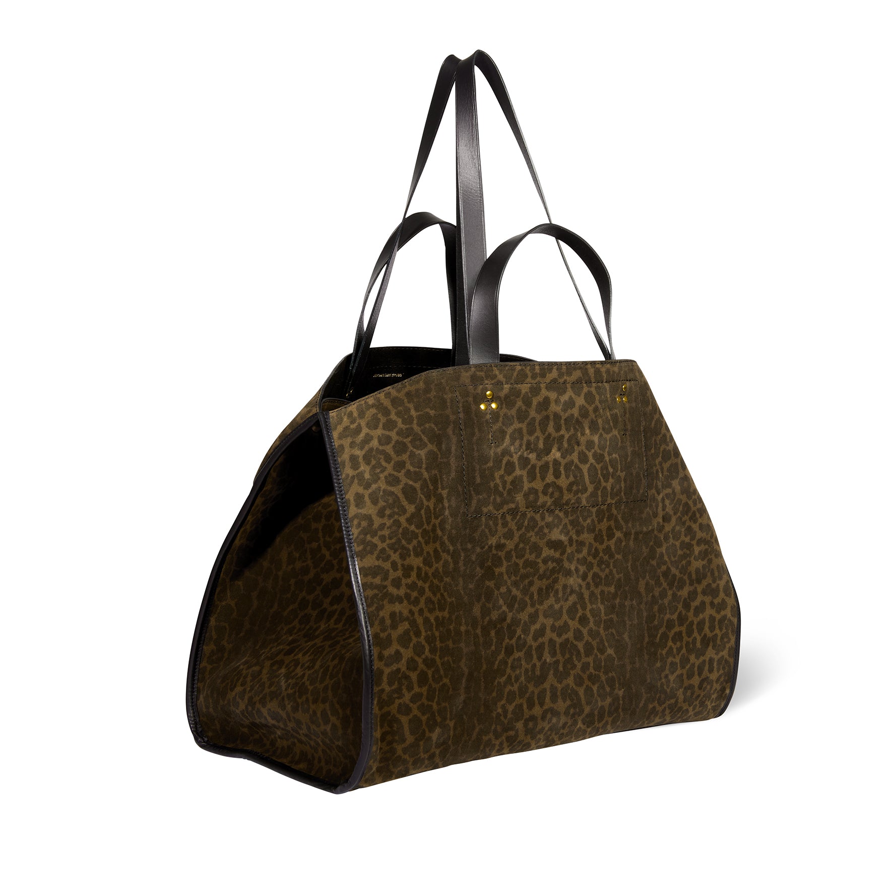 Sac Cabas Léon L Croûte Velours Imprimé Léopard kaki