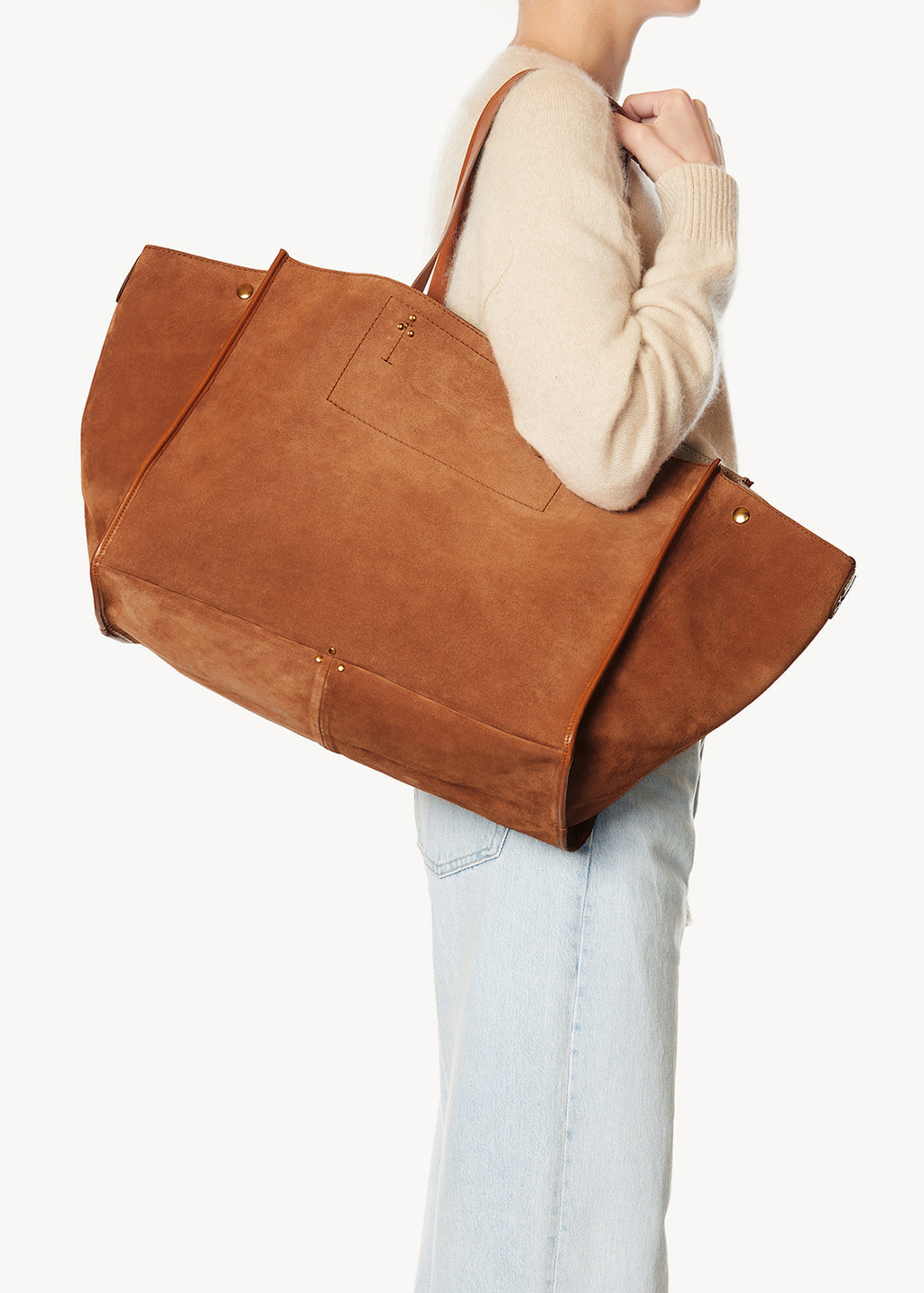 Sac Cabas Léon L Croûte Velours Caramel