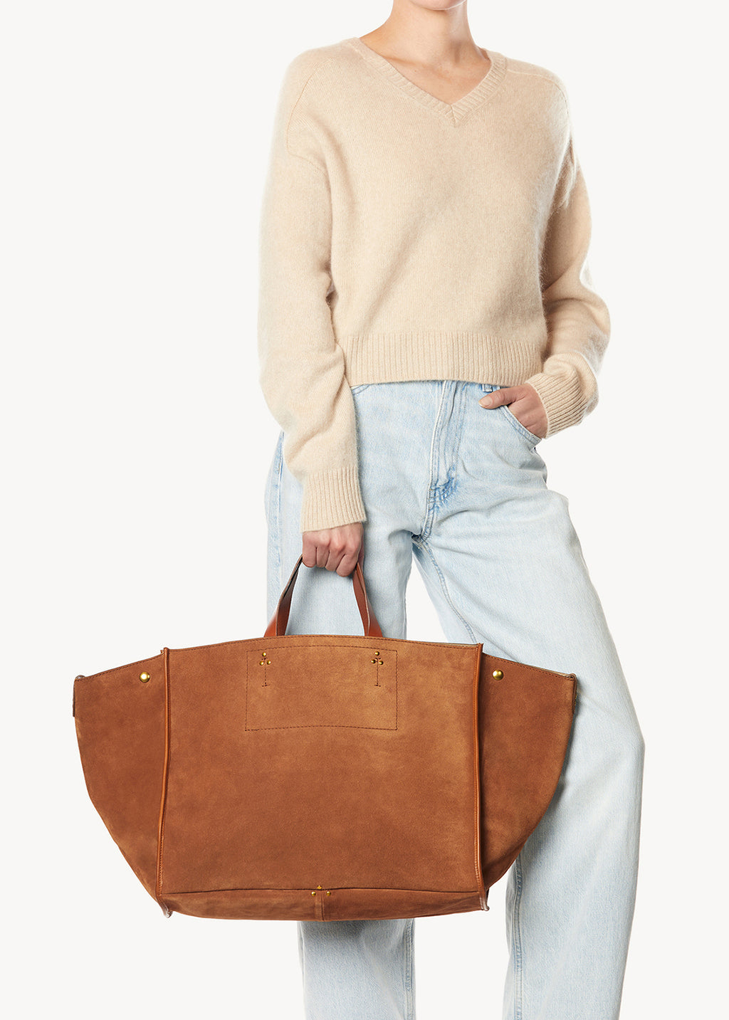 Sac Cabas Léon L Croûte Velours Caramel