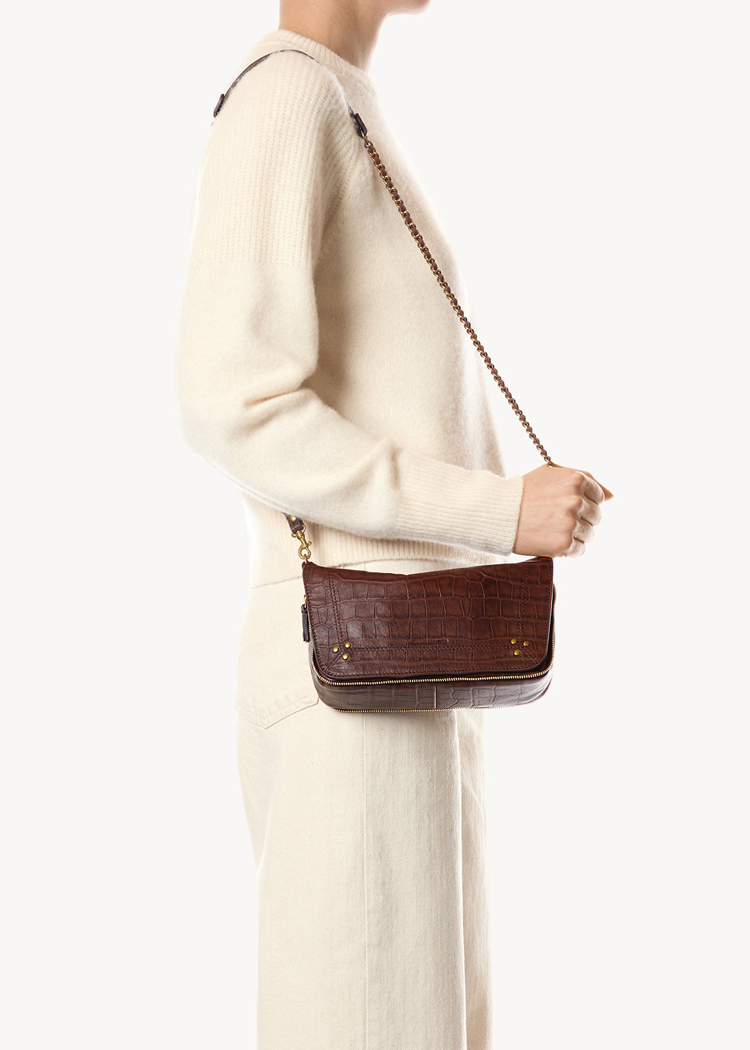 Sac Bobi S Mouton Imprimé Croco Cigare