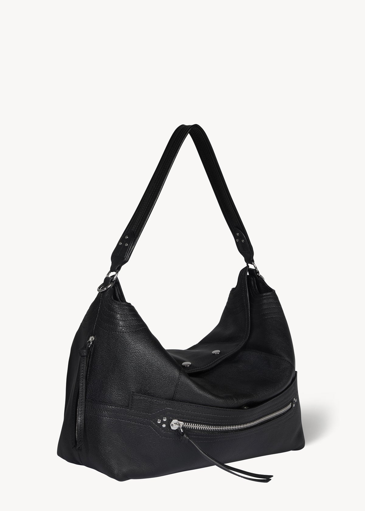Sac Lucky Hobo Large buffle Noir Silver