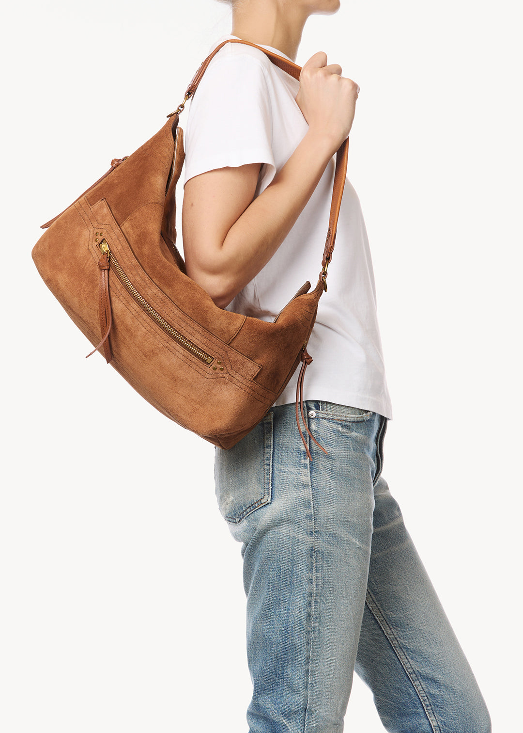 Sac Lucky Hobo Large Croûte Velours Caramel