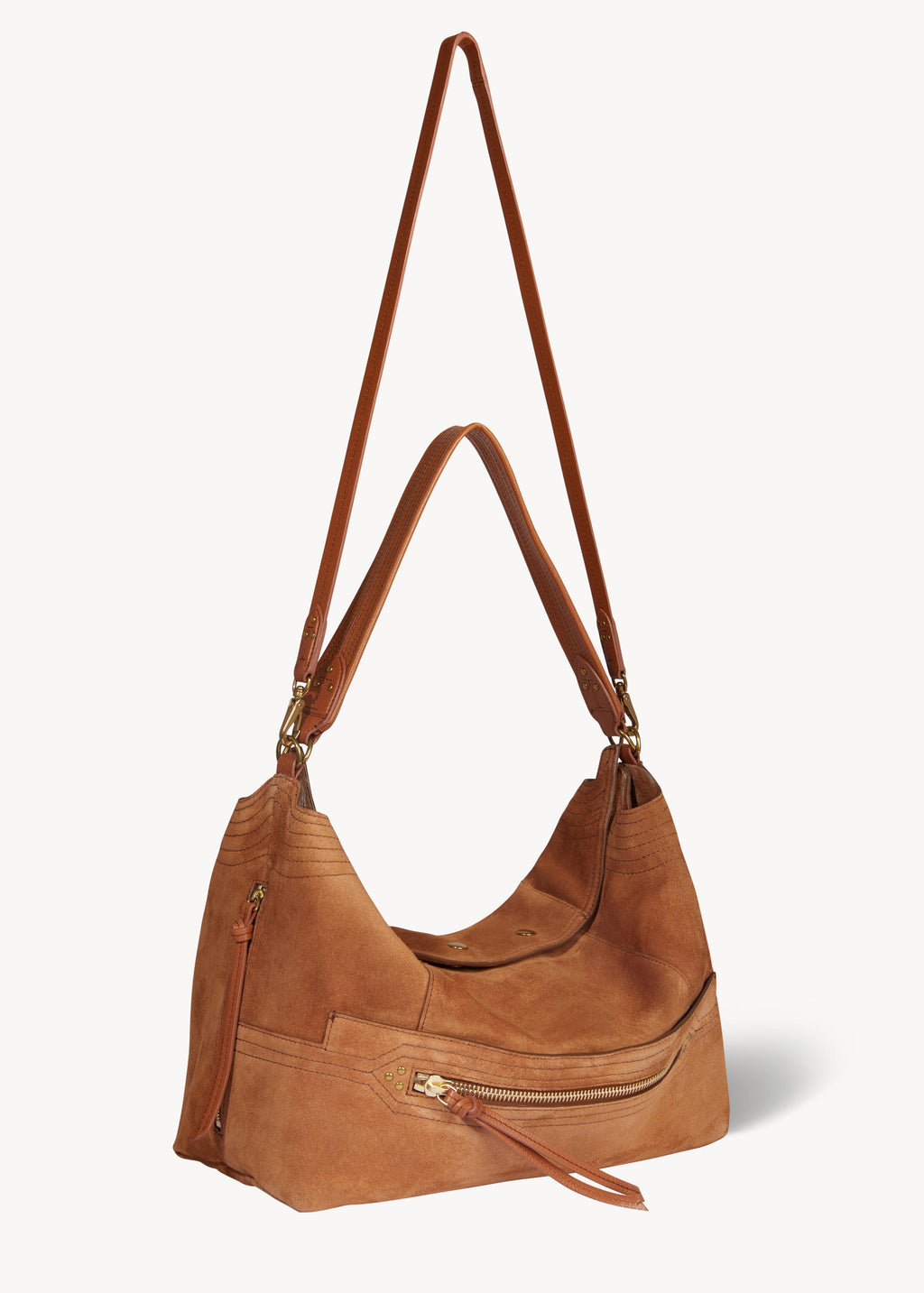 Sac Lucky Hobo Large Croûte Velours Caramel