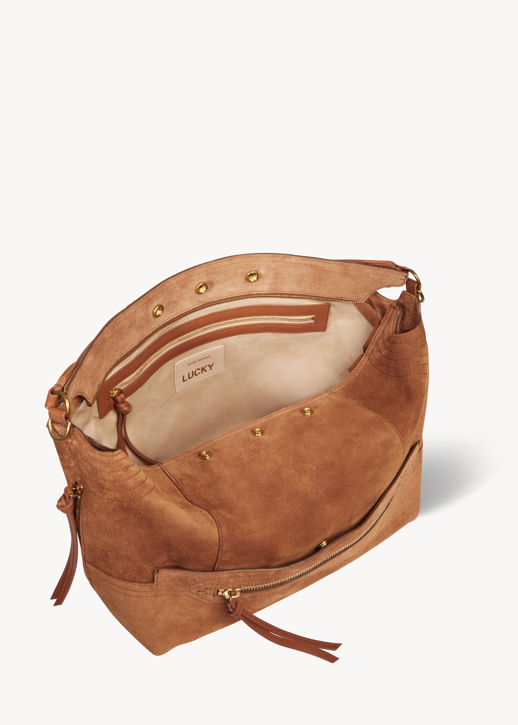 Sac Lucky Hobo Large Croûte Velours Caramel
