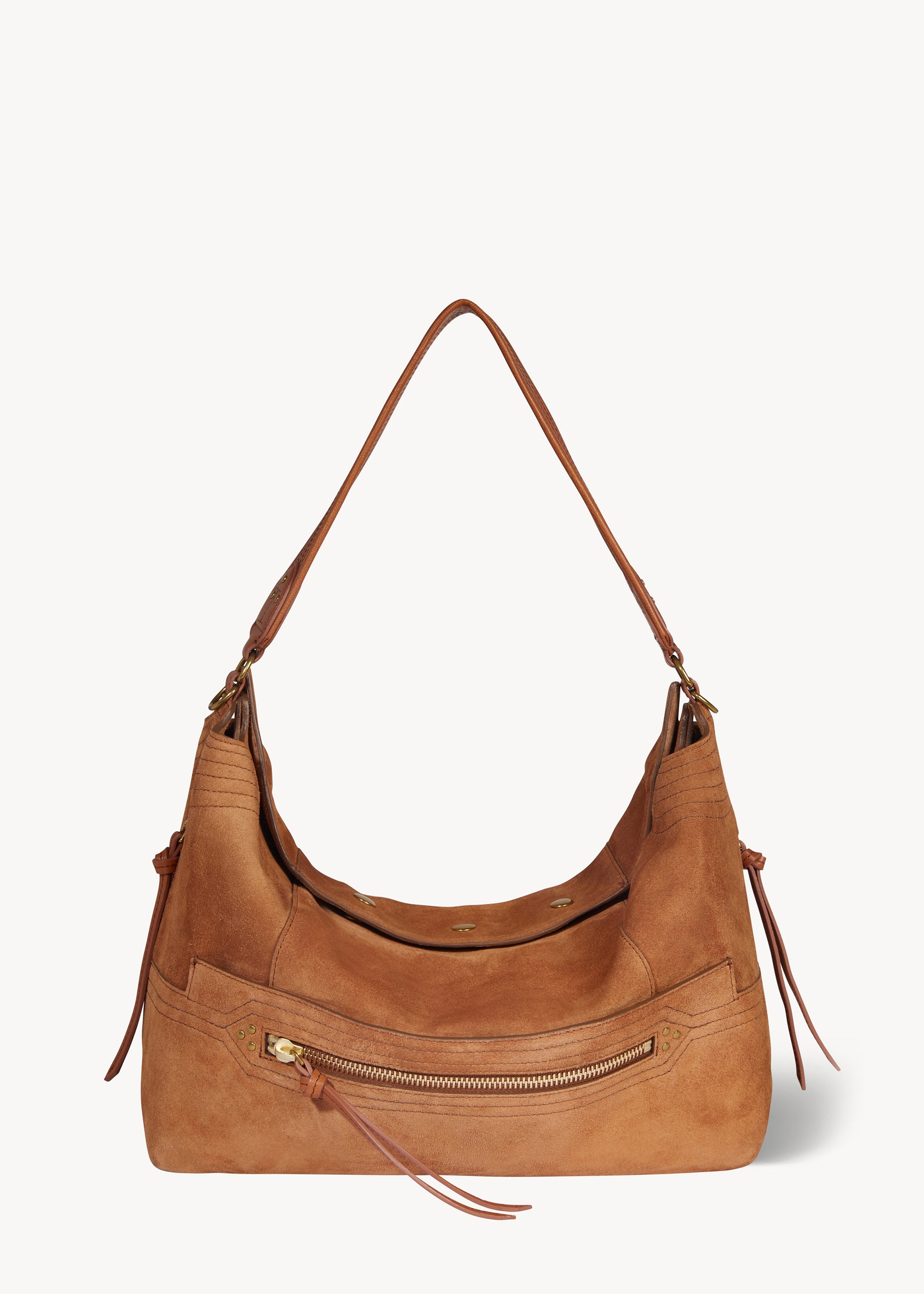 Sac Lucky Hobo Large Croûte Velours Caramel