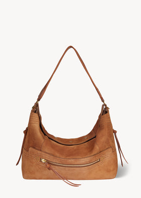 Sac Lucky Hobo Large Croûte Velours Caramel