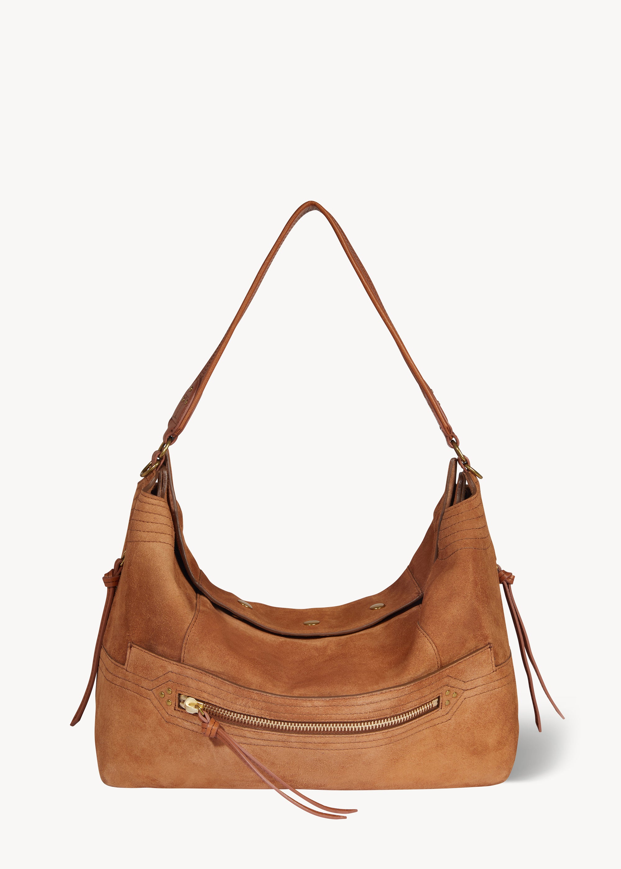 Sac Lucky Hobo Large Croûte Velours Caramel