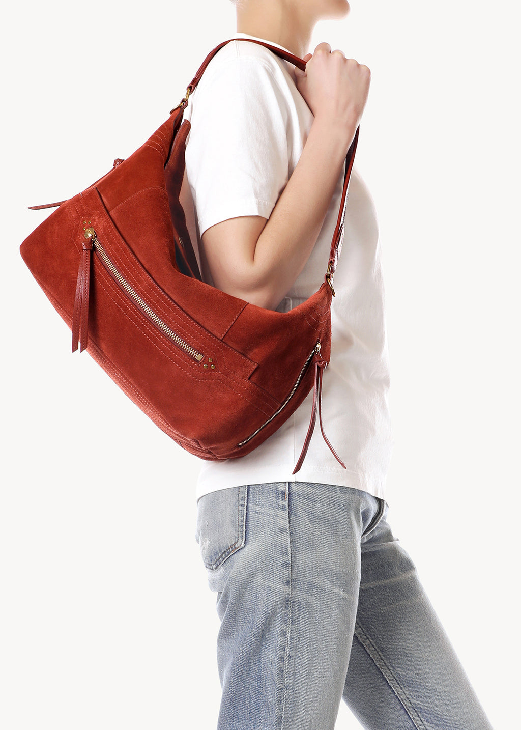 Sac Lucky Hobo Large Croûte Velours Rouille