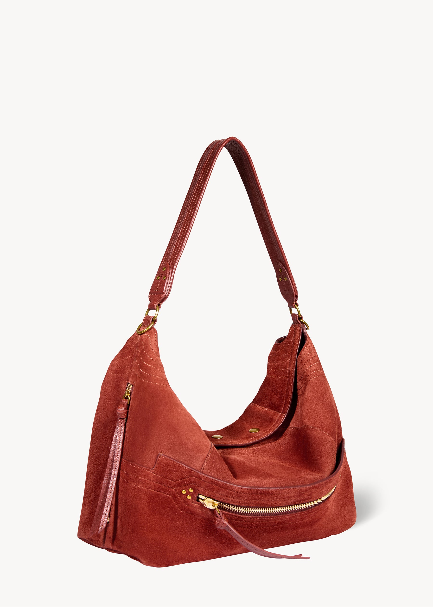 Sac Lucky Hobo Large Croûte Velours Rouille