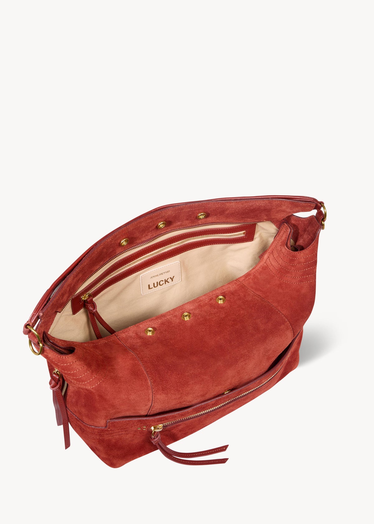 Sac Lucky Hobo Large Croûte Velours Rouille