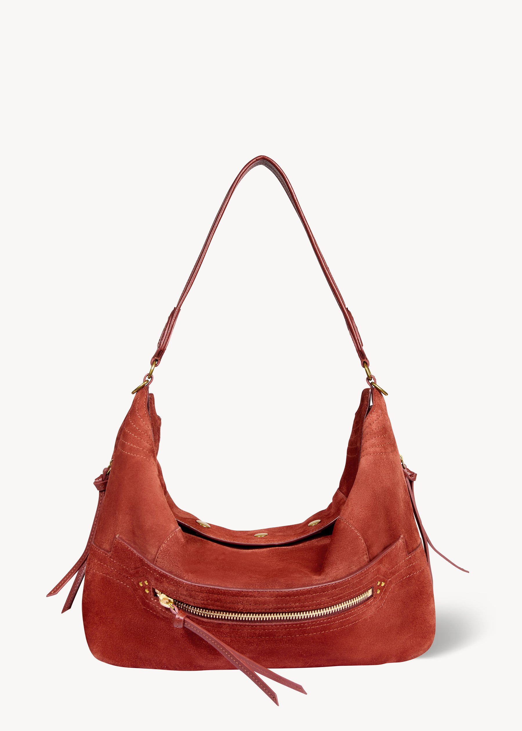 Sac Lucky Hobo Large Croûte Velours Rouille