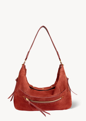 Sac Lucky Hobo Large Croûte Velours Rouille