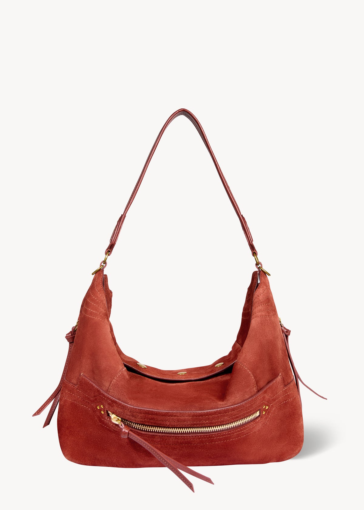 Sac Lucky Hobo Large Croûte Velours Rouille