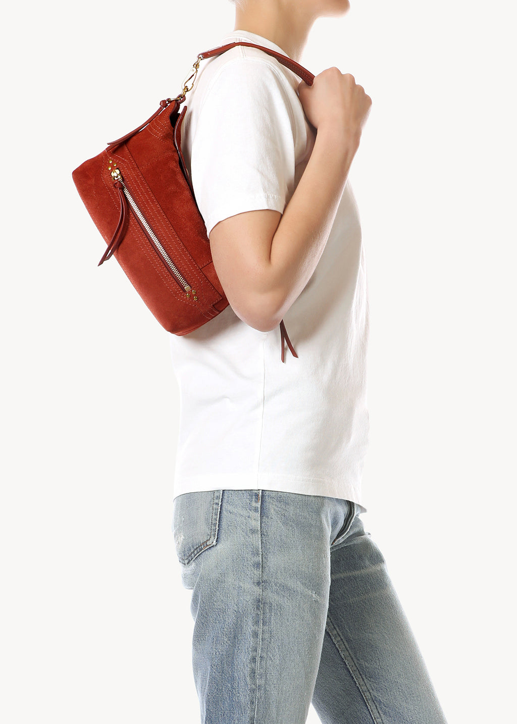 Sac Lucky Hobo Small Croûte Velours Rouille