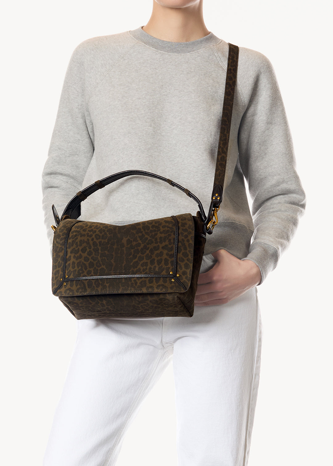 Sac Pepito M Croûte Velours Imprimé Léopard kaki
