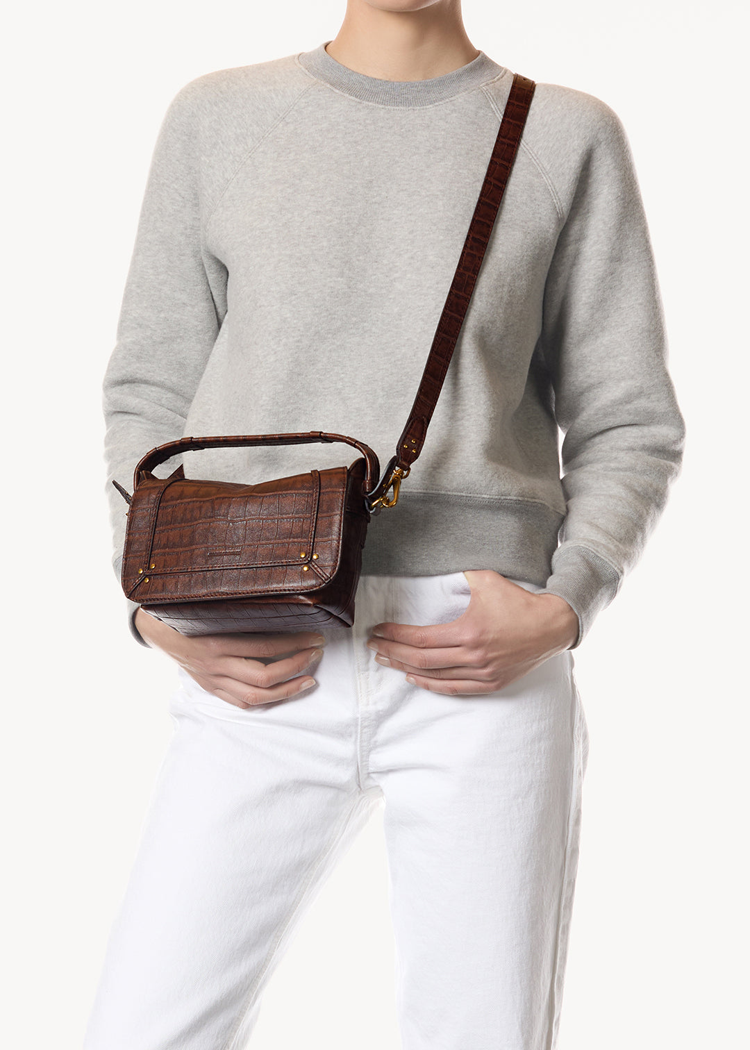 Sac Pepito S Mouton Imprimé Croco Cigare