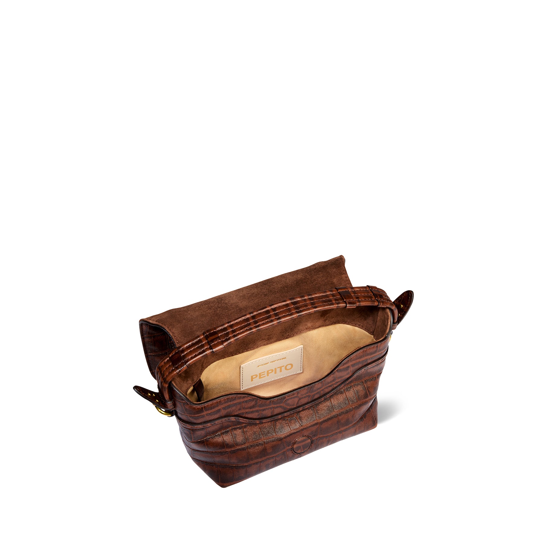 Sac Pepito S Mouton Imprimé Croco Cigare