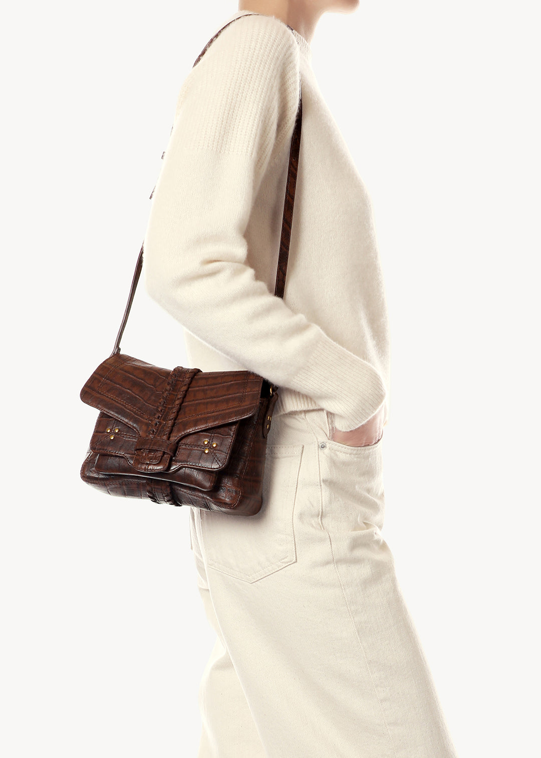 Sac Harry S Mouton Imprimé Croco Cigare