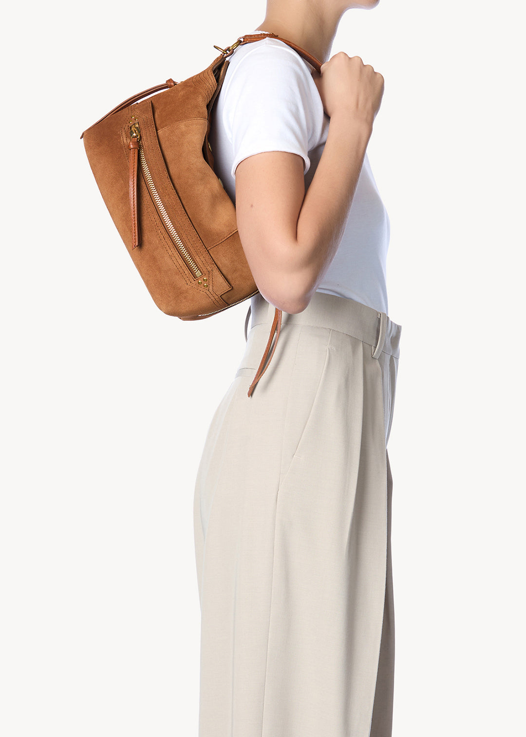 Sac Lucky Hobo Croûte Velours Caramel
