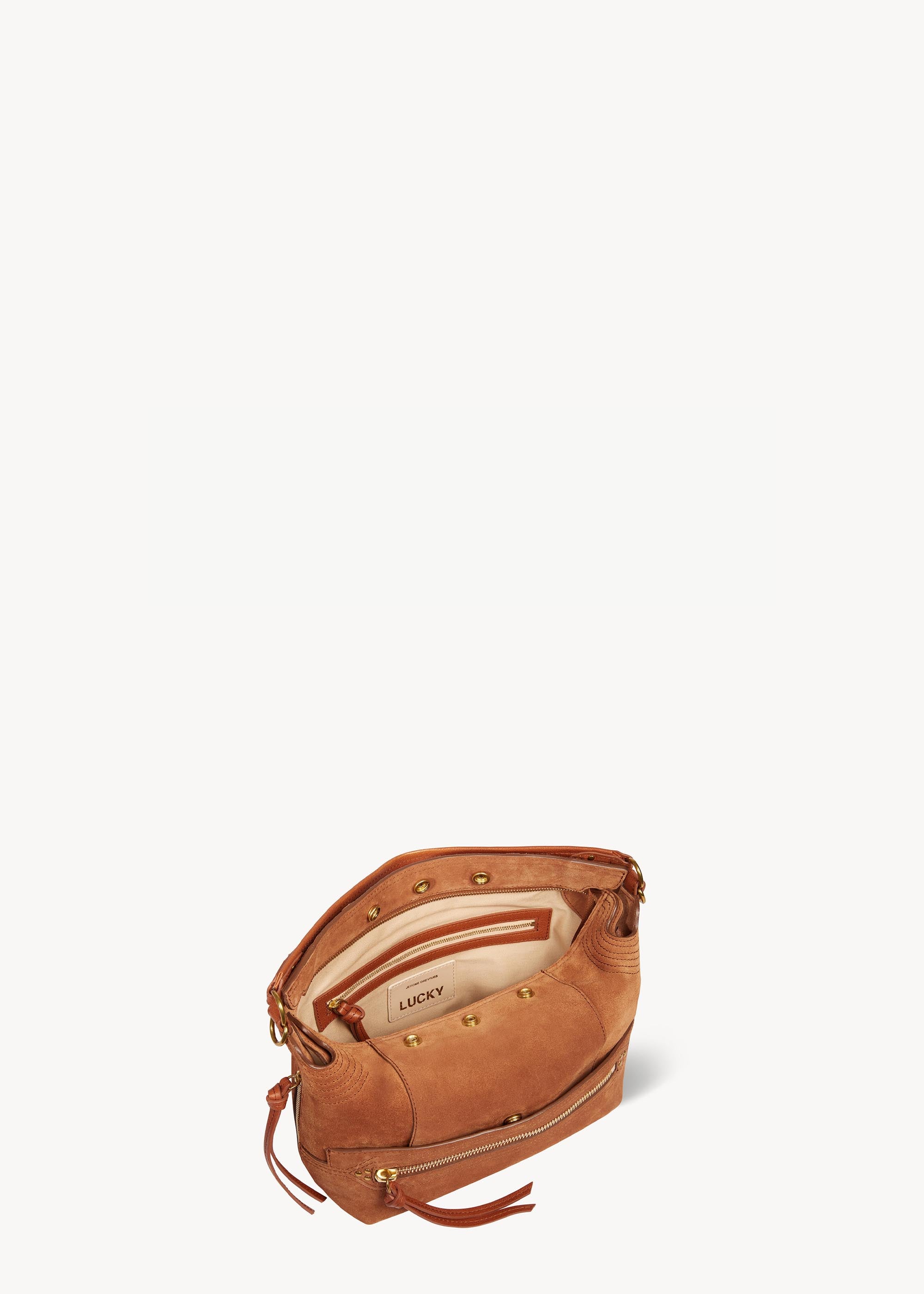 Sac Lucky Hobo Croûte Velours Caramel