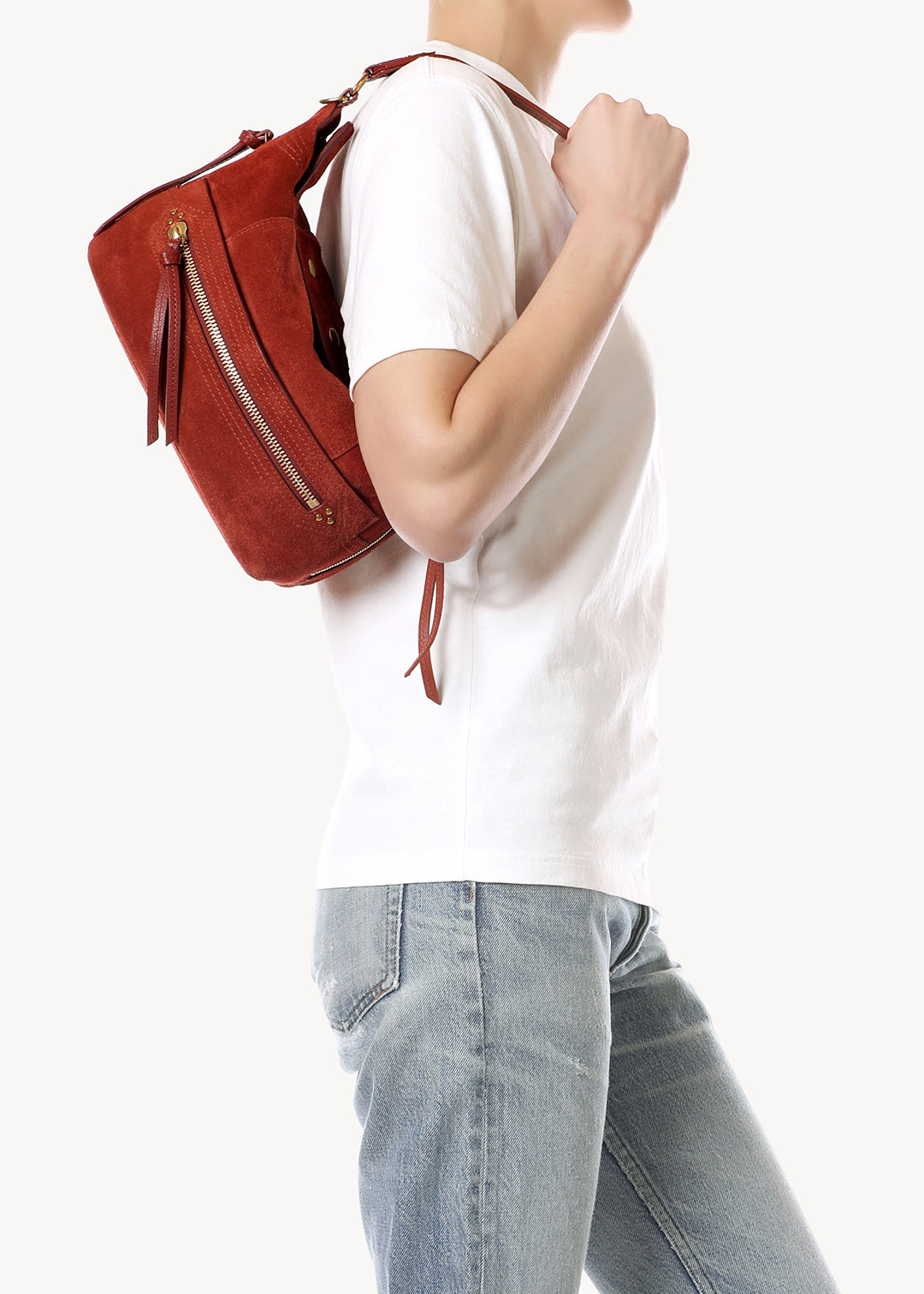 Sac Lucky Hobo Croûte Velours Rouille