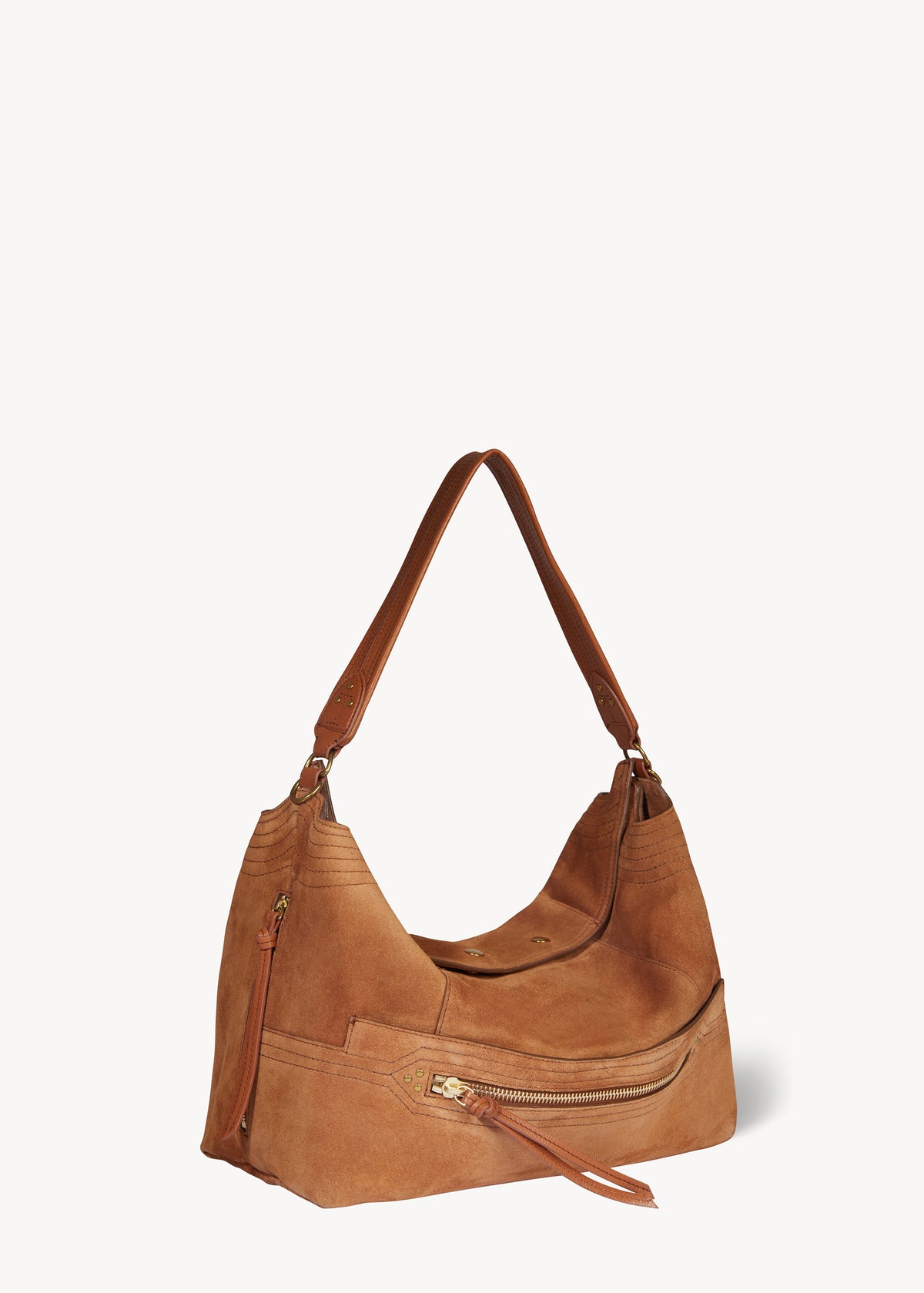 Sac Lucky Hobo Large Croûte Velours Caramel