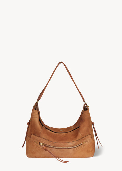 Sac Lucky Hobo Large Croûte Velours Caramel