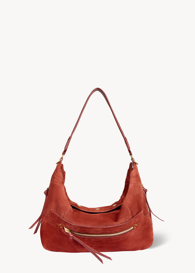 Sac Lucky Hobo Large Croûte Velours Rouille