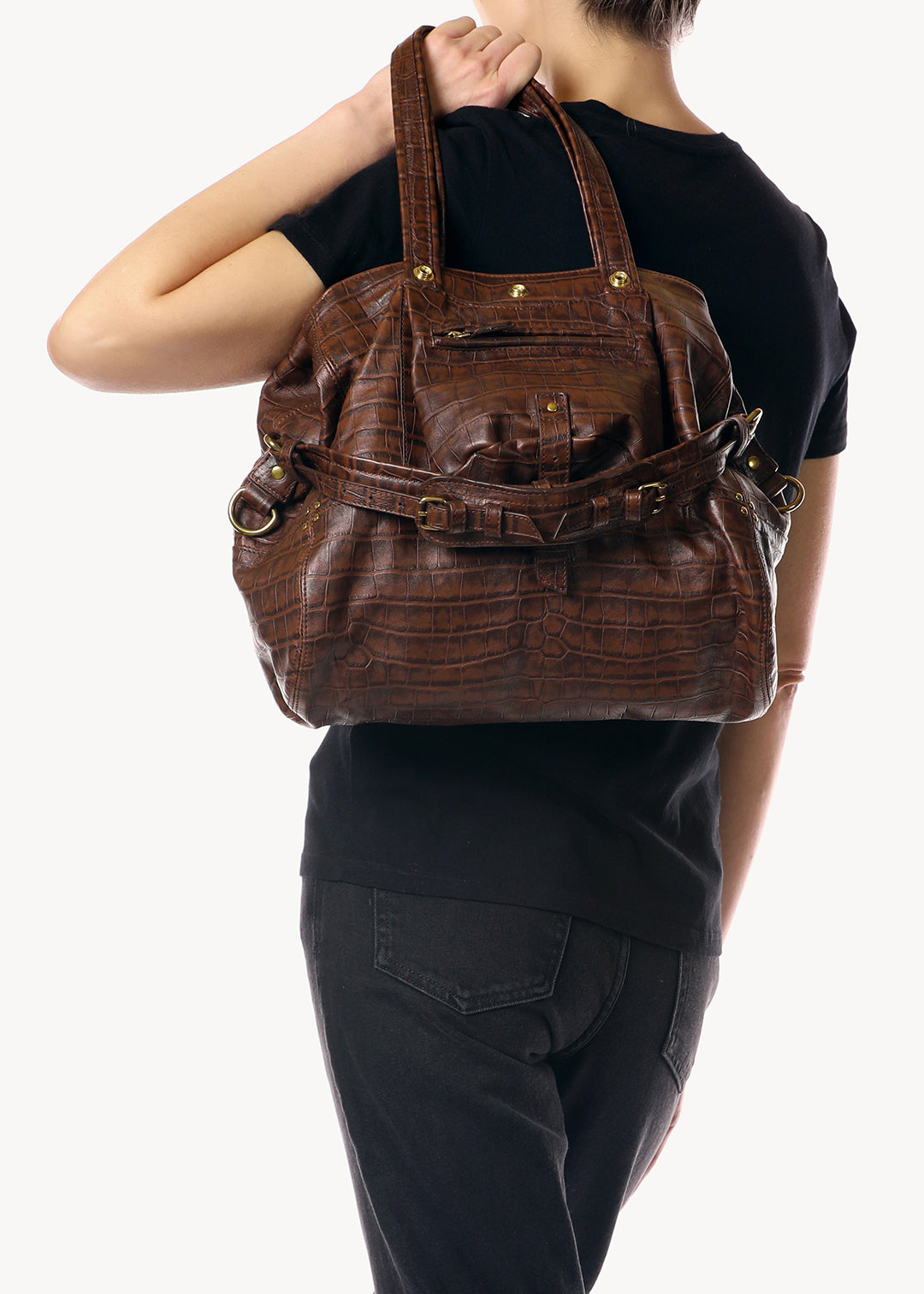 Sac Cabas Billy M Mouton Imprimé Croco Cigare