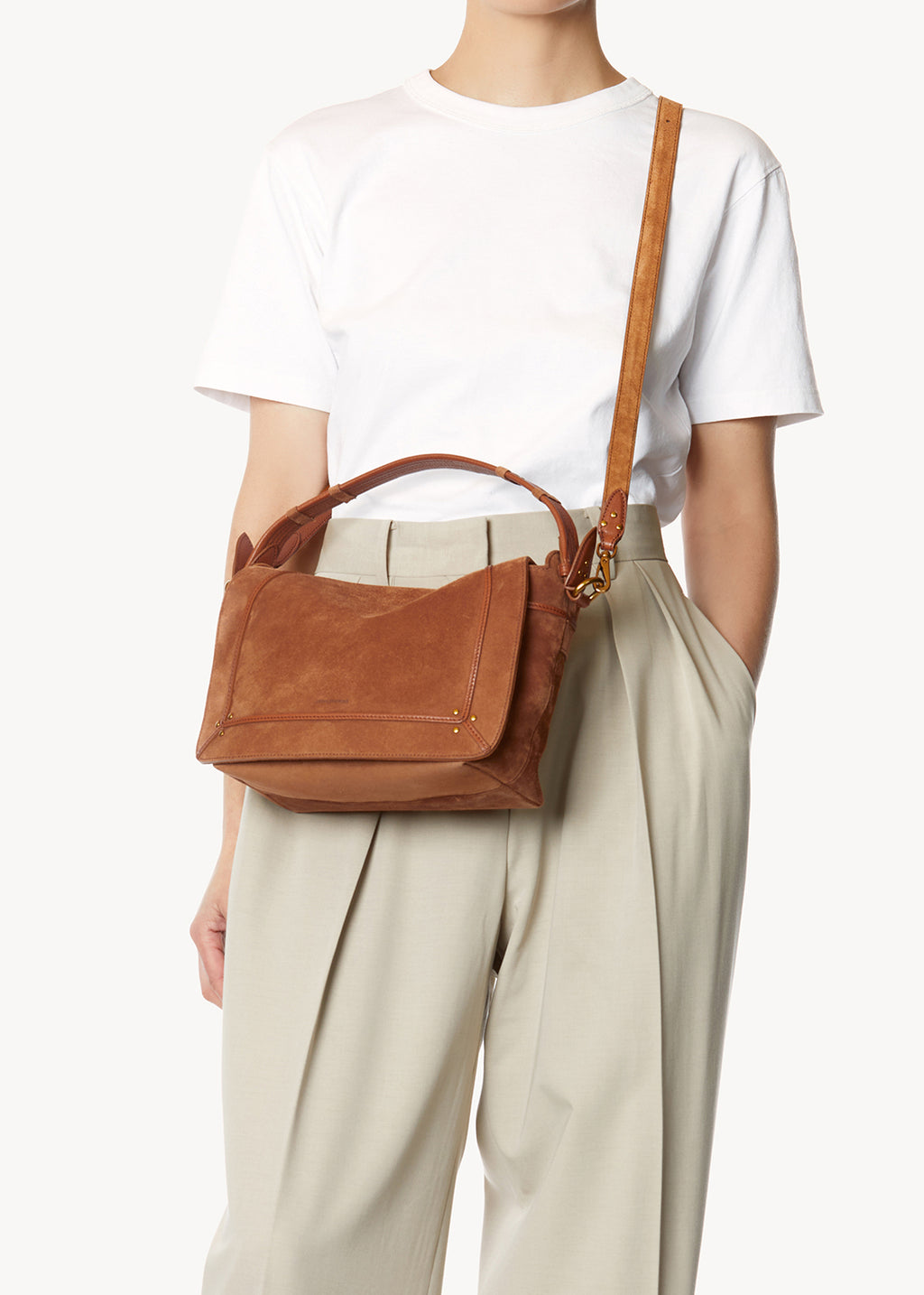 Sac Pepito M Croûte Velours Caramel