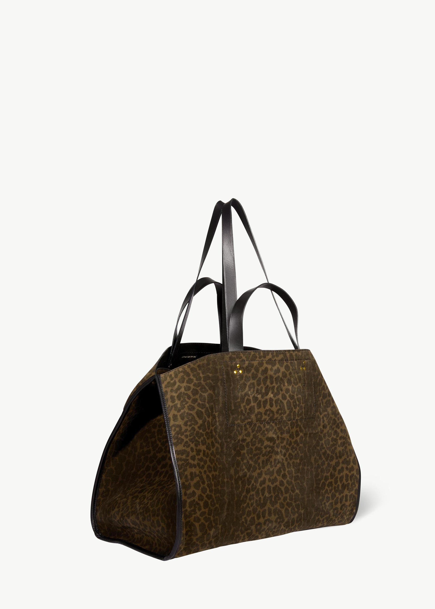 Sac Cabas Léon L Croûte Velours Imprimé Léopard kaki