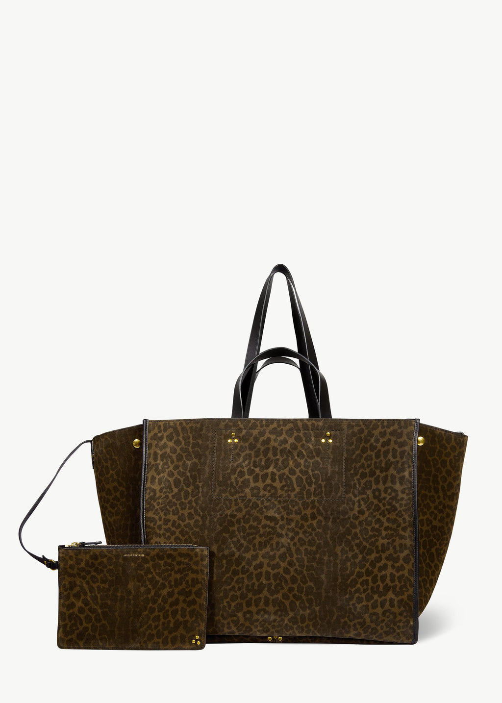 Sac Cabas Léon L Croûte Velours Imprimé Léopard kaki