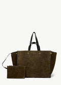 Sac Cabas Léon L Croûte Velours Imprimé Léopard kaki