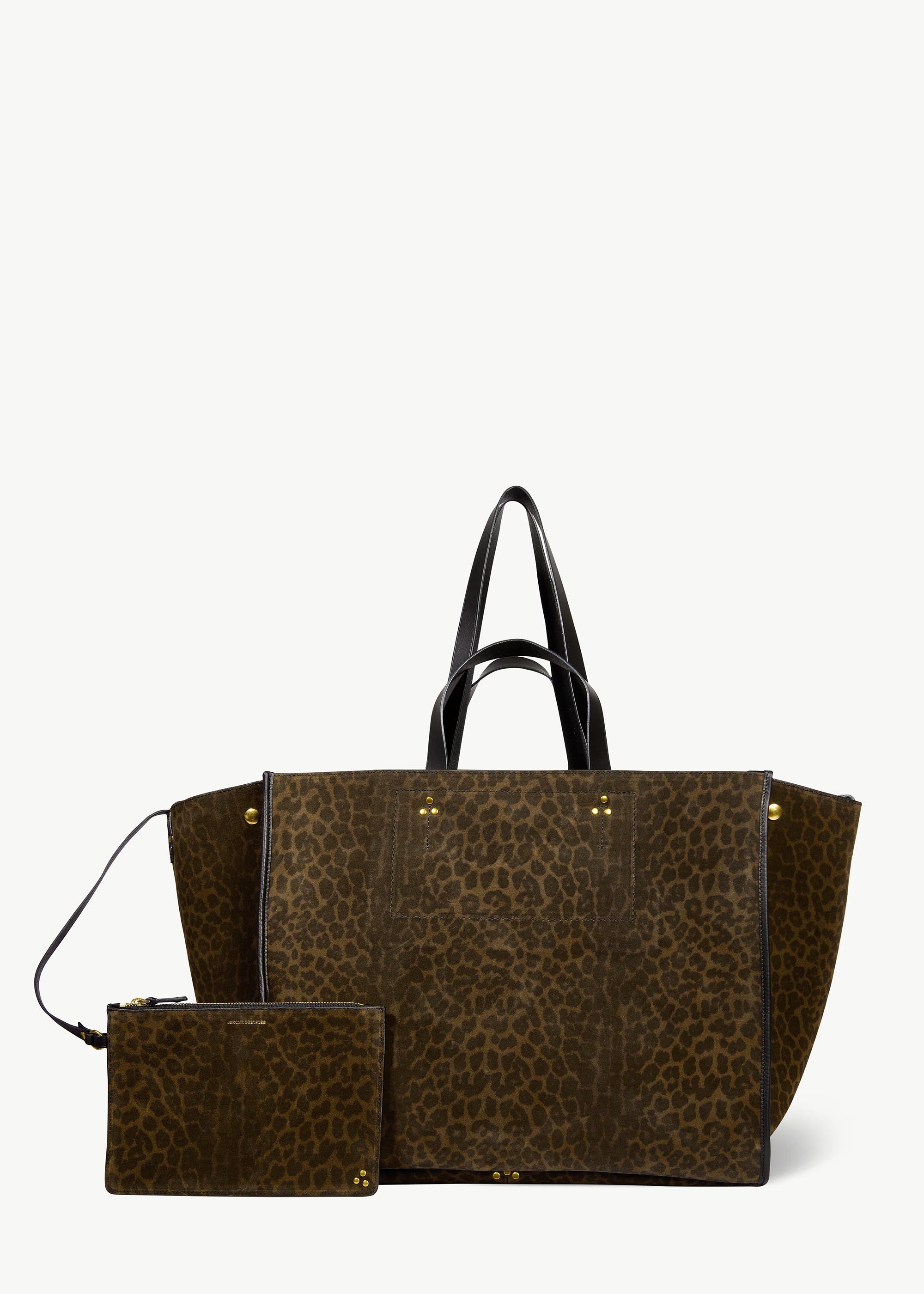 Sac Cabas Léon L Croûte Velours Imprimé Léopard kaki